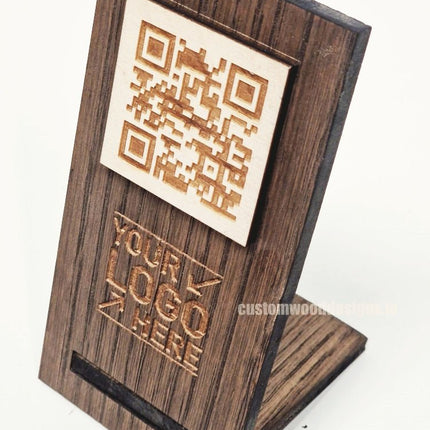 QR Display Stand - Laser Cut Dark Oak 10-1000 - hospitality
