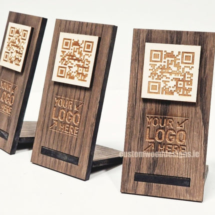 QR Display Stand - Laser Cut Dark Oak 10-1000 - hospitality
