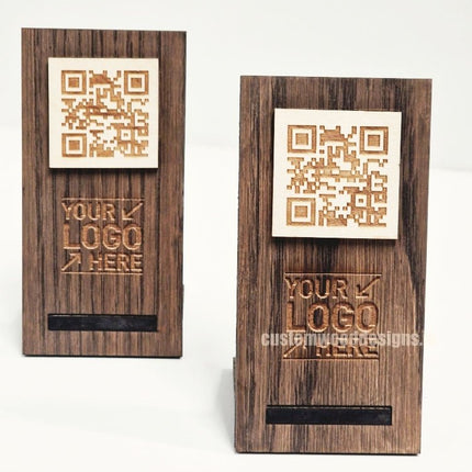 QR Display Stand - Laser Cut Dark Oak 10-1000 - hospitality
