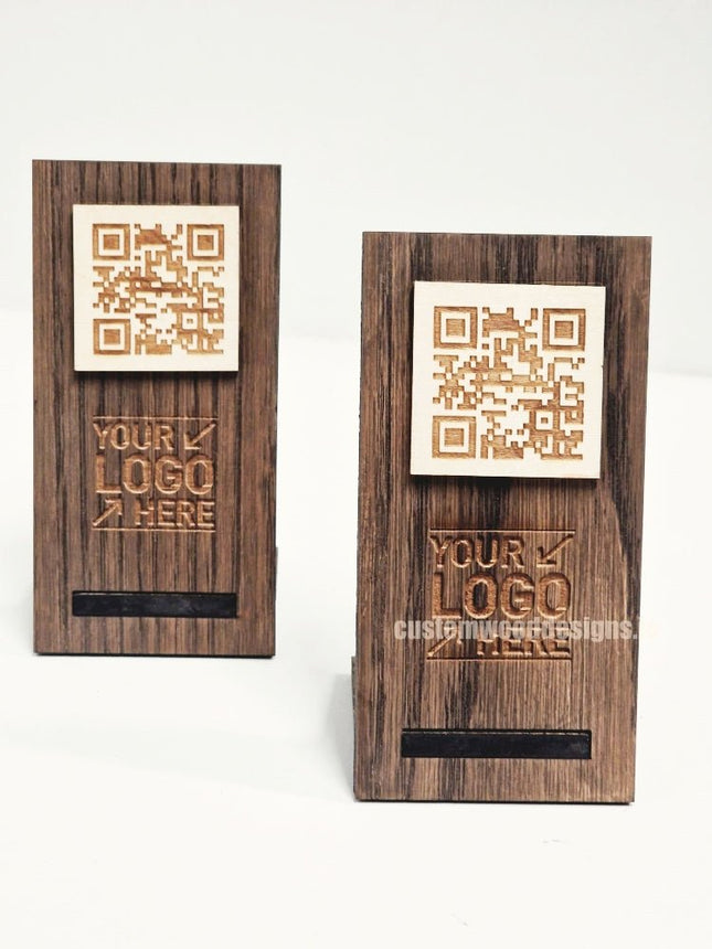 QR Display Stand - Laser Cut Dark Oak 10-1000 - hospitality