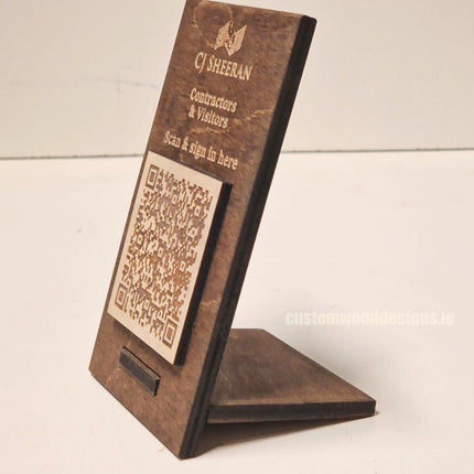 QR Display Stand - Laser Cut Dark Oak 10-1000 - hospitality
