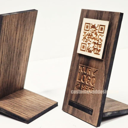 QR Display Stand - Laser Cut Dark Oak 10-1000 - hospitality