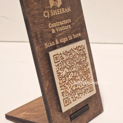 QR Display Stand - Laser Cut Dark Oak 10-1000 - hospitality