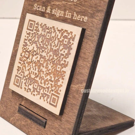 QR Display Stand - Laser Cut Dark Oak 10-1000 - hospitality