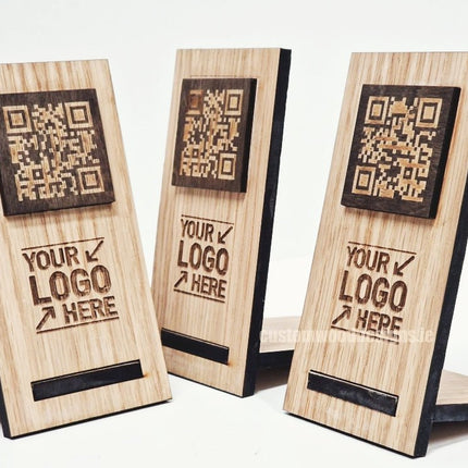 QR Display Stand - Laser Cut Light Oak 10-1000 - hospitality