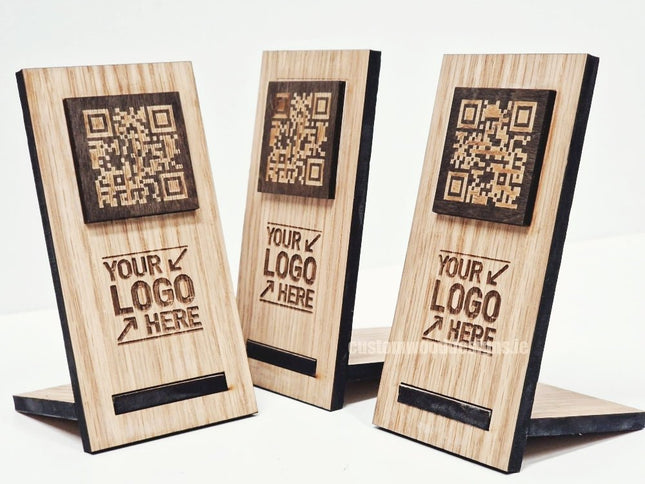 QR Display Stand - Laser Cut Light Oak 10-1000 - hospitality