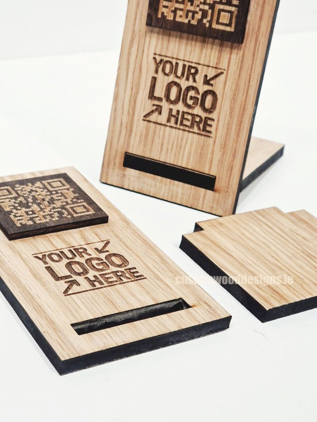 QR Display Stand - Laser Cut Light Oak 10-1000 - hospitality