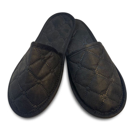 Recyclable Quilted Hotel Slippers – Spunbond, White or Black - CWDH