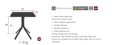 Rest'O Folding Table 71x71cm - hospitality