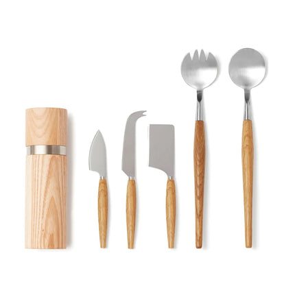 Scandinavian Minimalist Serving Cutlery With Oak Handles In Stainless Steel From The Atelier Collection - hospitality