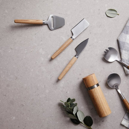 Scandinavian Minimalist Serving Cutlery With Oak Handles In Stainless Steel From The Atelier Collection - hospitality