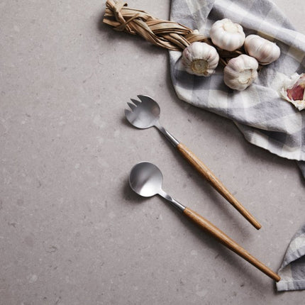Scandinavian Minimalist Serving Cutlery With Oak Handles In Stainless Steel From The Atelier Collection - hospitality