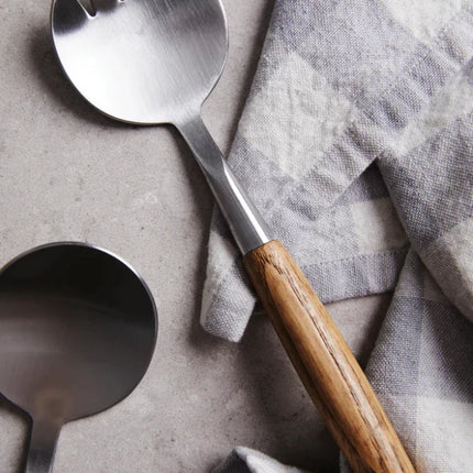 Scandinavian Minimalist Serving Cutlery With Oak Handles In Stainless Steel From The Atelier Collection - hospitality
