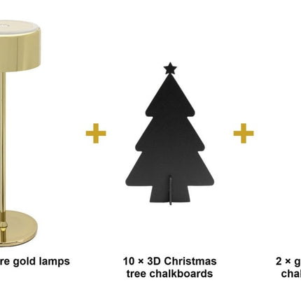 Securit® 10 Signature Gold Dimmable Lamps + 10 3D Christmas Tree Chalkboards + Gold & Silver Markers Christmas Golden Glow Set | Hospitality Trade Pack - hospitality