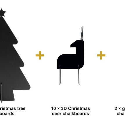 Securit® 20 Festive 3D Table Chalkboards (Tree & Deer) + Gold & Silver Markers Christmas Table Set | Hospitality Trade Pack - hospitality