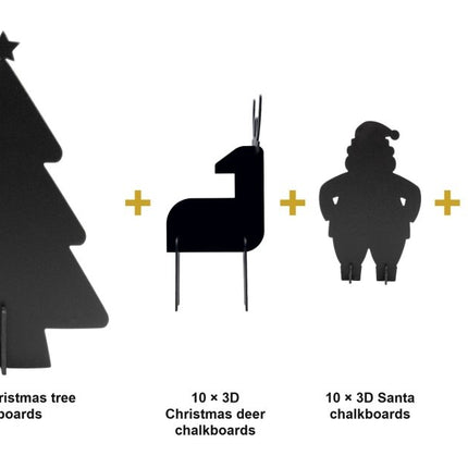 Securit® 30 Festive 3D Table Chalkboards (Tree, Deer & Santa) + Gold & Silver Markers Christmas Table Set | Hospitality Trade Pack - hospitality