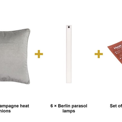Securit® 5 Velvet Champagne Heat Pad Cushions + 6 Berlin Parasol Lamps + Heat Pads Christmas Winter Terrace Set | Hospitality Trade Pack - hospitality