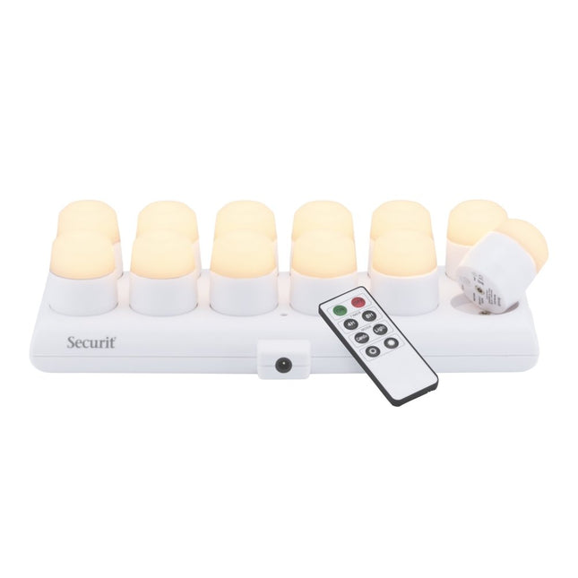 Securit® 72 Rechargeable LED Tea Lights + 24 Black & Gold Holders Christmas Candlelight Set | Hospitality Trade Pack - hospitality