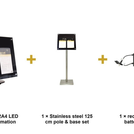 Securit® Acrylic 2A4 LED Black Information Display Set – Display + Pole & Base + Battery | Hospitality Trade Pack - hospitality