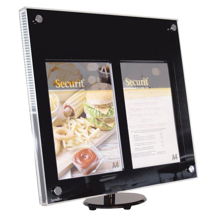Securit® Acrylic 2A4 LED Black Information Display Set – Display + Pole & Base + Battery | Hospitality Trade Pack - hospitality