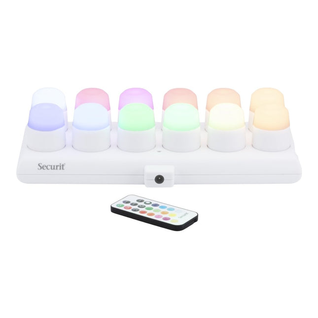 Securit® Amsterdam Rechargeable Tea Lights RGB + Warm White (6 Sets of 12) + 4 Replacement Tea Lights Lighting Set | Hospitality Trade Pack - hospitality