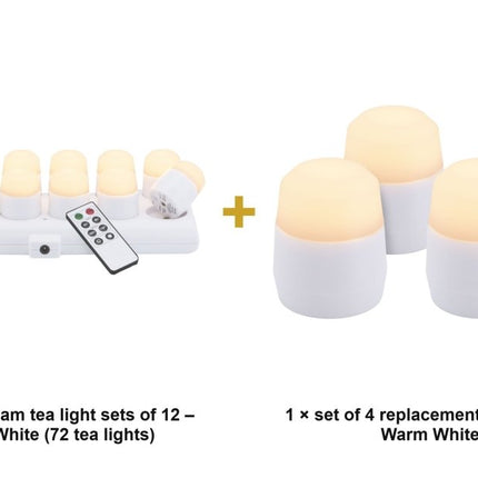 Securit® Amsterdam Rechargeable Tea Lights Warm White (6 Sets of 12) + 4 Replacement Tea Lights Lighting Set | Hospitality Trade Pack - hospitality