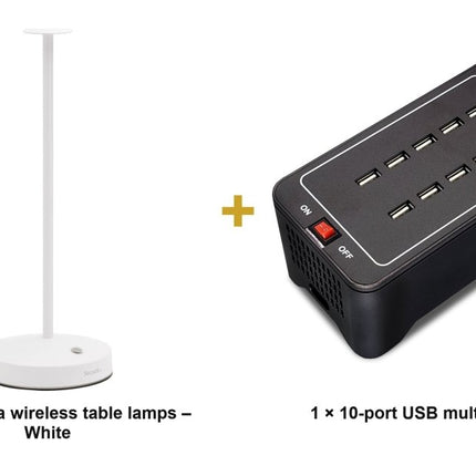 Securit® Angelina Table Lamps White (Pack of 6) + 10-Port Multicharger Lighting Set | Hospitality Trade Pack - hospitality