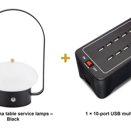 Securit® Barcelona Table Lamps Black (Pack of 6) + 10-Port Multicharger Lighting Set | Hospitality Trade Pack - hospitality
