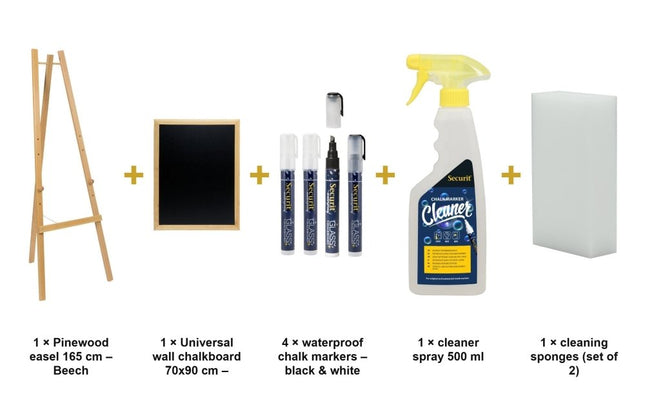 Securit® Beech Easel 165 cm + Beech Chalkboard 70x90 cm + Waterproof Markers Easel Chalkboard Set | Hospitality Trade Pack - hospitality