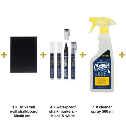 Securit® Black Easel 165 cm + Black Chalkboard 60x80 cm + Waterproof Markers Easel Chalkboard Set | Hospitality Trade Pack - hospitality