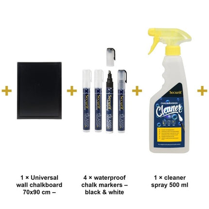 Securit® Black Easel 165 cm + Black Chalkboard 70x90 cm + Waterproof Markers Easel Chalkboard Set | Hospitality Trade Pack - hospitality