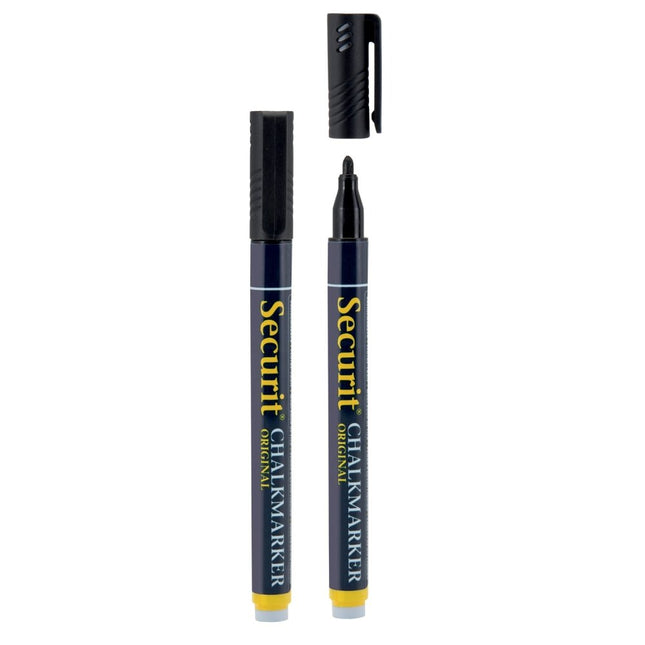 Securit Black Liquid Chalk Markers Pack of 12 Blister Nib 1 to 2 mm - hospitality
