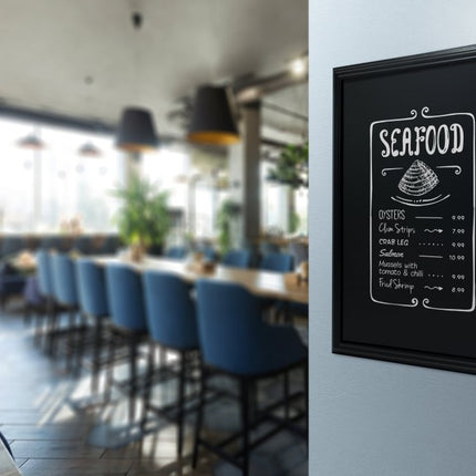 Securit® Black Wall Chalkboard 70x90 cm + Gold, Silver, Red, Green & White Markers + Stencils Christmas Menu Board Set | Hospitality Trade Pack - hospitality