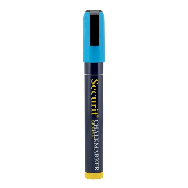 Securit Blue Chalk Markers Pack 12 Non Toxic 2 to 6mm Nib Nonporous Surfaces - hospitality