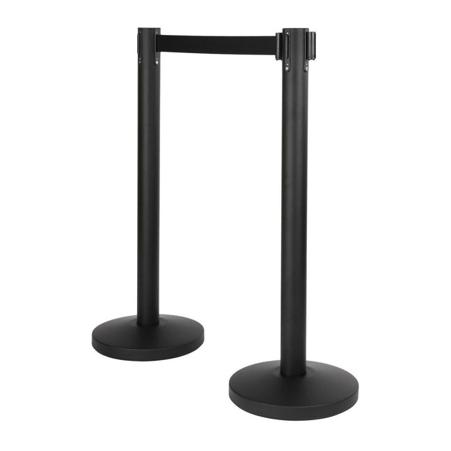 Securit Budget Black Stainless Steel Retractable Barrier System Pack 2 - hospitality