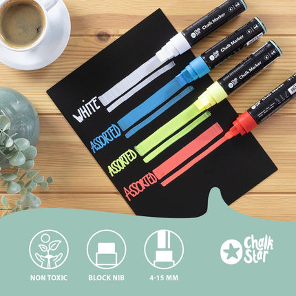 Securit® Chalk Marker Large Block Nib in White – Pack of 10 | Professional Chalk Markers - hospitality