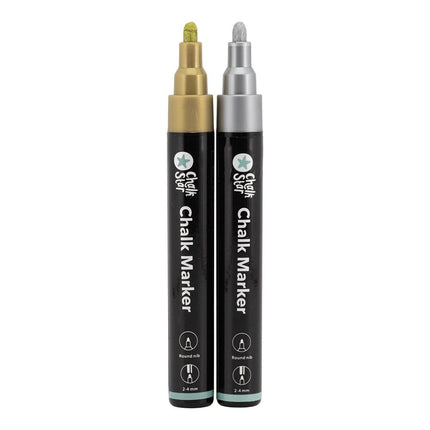 Securit® Chalk Markers Bullet Nib Set of 2 in Silver and Gold – Pack of 10 | Professional Chalk Markers - hospitality