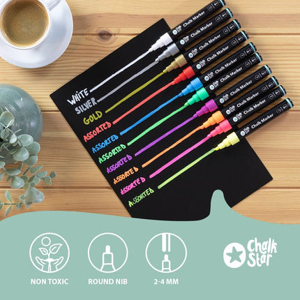 Securit® Chalk Markers Bullet Nib Set of 4 White Markers – Pack of 10 | Professional Chalk Markers - hospitality