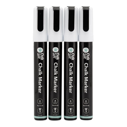 Securit® Chalk Markers Bullet Nib Set of 4 White Markers – Pack of 10 | Professional Chalk Markers - hospitality