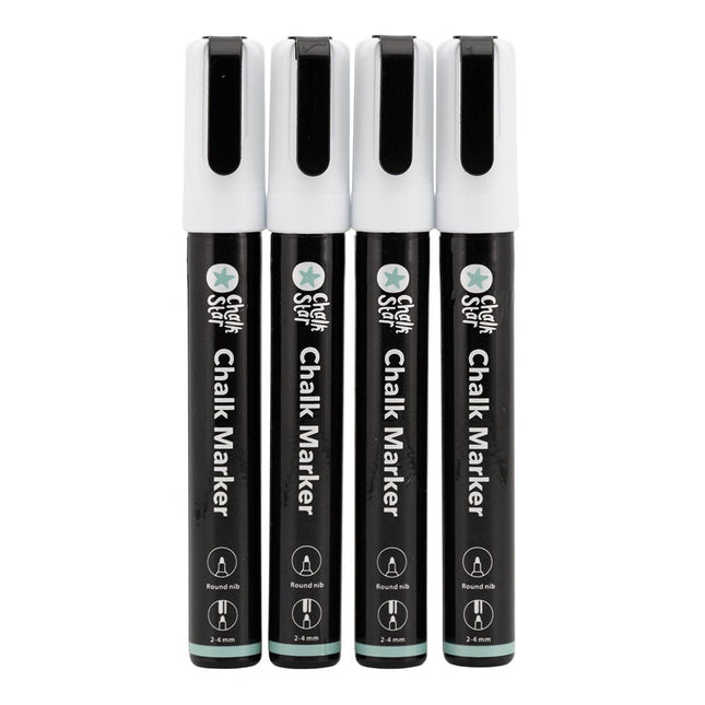 Securit® Chalk Markers Bullet Nib Set of 4 White Markers – Pack of 10 | Professional Chalk Markers - hospitality