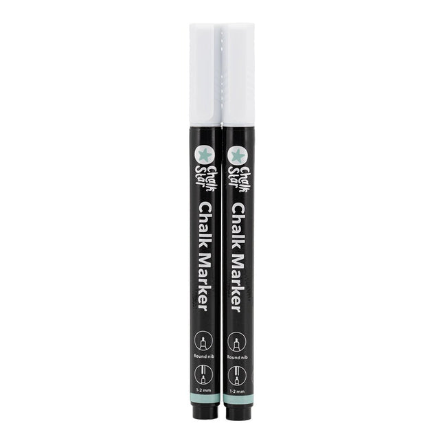 Securit® Chalk Markers Fine Bullet Nib Set of 2 White Markers – Pack of 10 | Professional Chalk Markers - hospitality