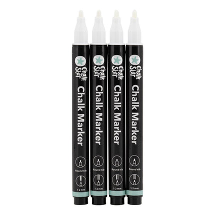 Securit® Chalk Markers Fine Bullet Nib Set of 4 White Markers – Pack of 10 | Professional Chalk Markers - hospitality