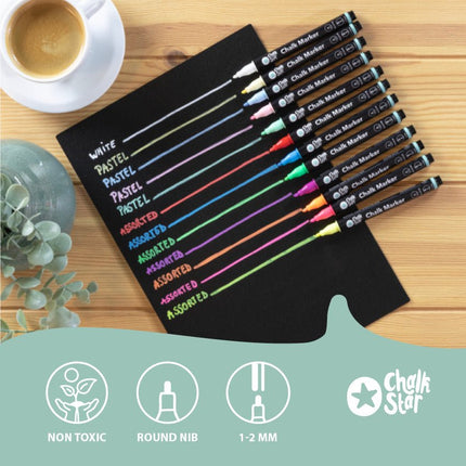 Securit® Chalk Markers Fine Bullet Nib Set of 4 White Markers – Pack of 10 | Professional Chalk Markers - hospitality
