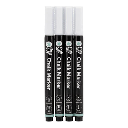 Securit® Chalk Markers Fine Bullet Nib Set of 4 White Markers – Pack of 10 | Professional Chalk Markers - hospitality