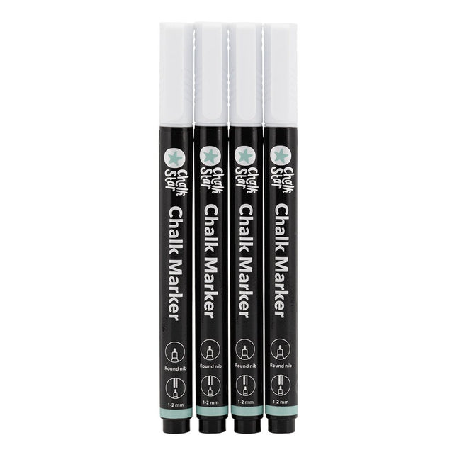 Securit® Chalk Markers Fine Bullet Nib Set of 4 White Markers – Pack of 10 | Professional Chalk Markers - hospitality