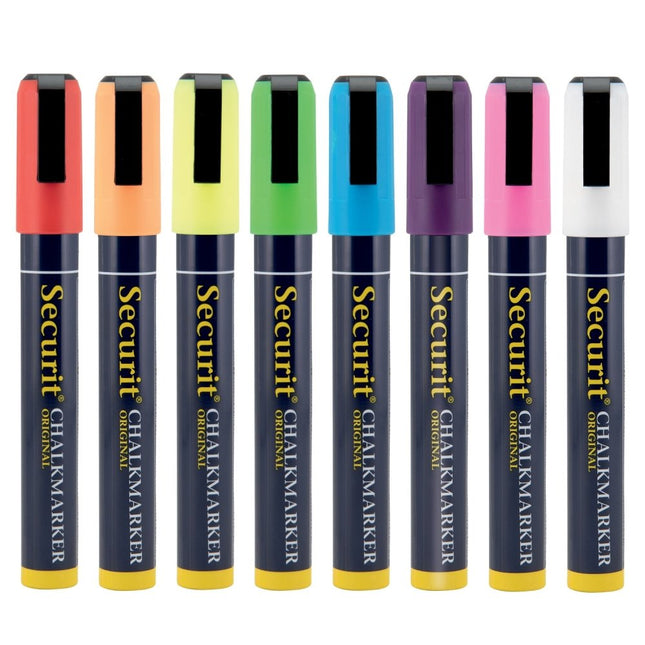 Securit Chalkmarkers Wallet Assorted Primary Colors Pack of 12 14.5 x 1.5 x 2 cm - hospitality