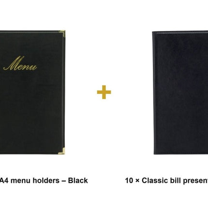 Securit® Classic A4 Black Front-of-House Set – 10 Menu Holders + 10 Bill Presenters | Hospitality Trade Pack - hospitality