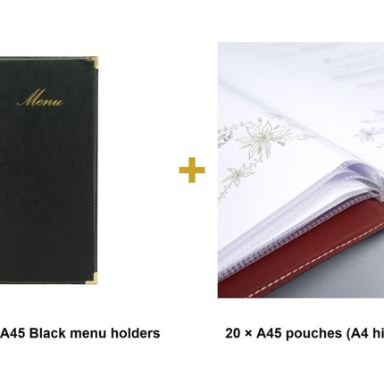 Securit® Classic A45 Black Menu Set – 10 Menu Holders + 20 Extra Pouches | Hospitality Trade Pack - hospitality