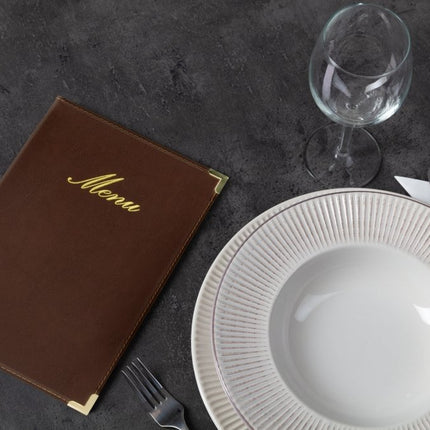 Securit® Classic A5 Brown Menu Set – 10 Menu Holders + 20 Extra Pouches | Hospitality Trade Pack - hospitality
