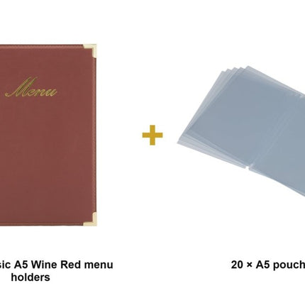 Securit® Classic A5 Wine Red Menu Set – 10 Menu Holders + 20 Extra Pouches | Hospitality Trade Pack - hospitality
